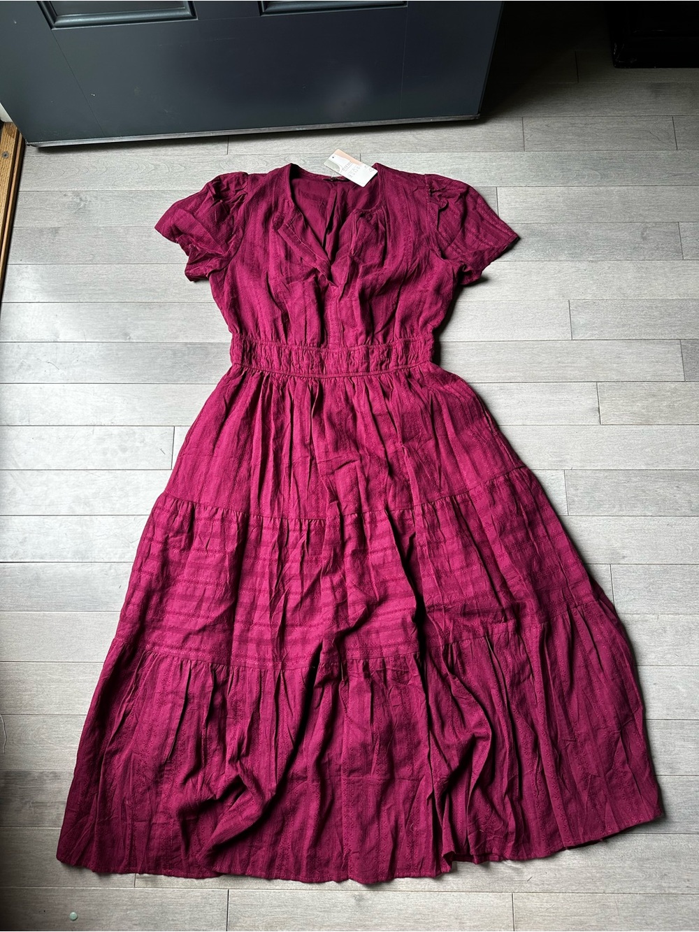 Women’s BTFBM Short Sleeve Maroon BOHO V Neck Maxi Summer Office Dress NWT Large